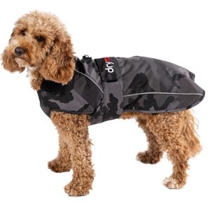 Dryrobe Dog Coat in Black Camo black. A waterproof dog coat that also acts as a drying robe dog coat by the famous brand Dryrobe