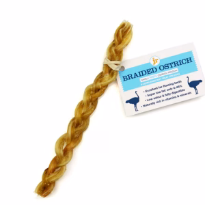 Braided ostrich tendon natural dental chew for dogs